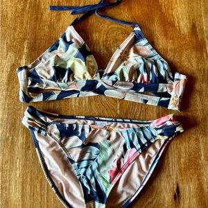 Kona Sol Tropical Floral Print Bikini with Cut-outs Side Wire Support Size XL